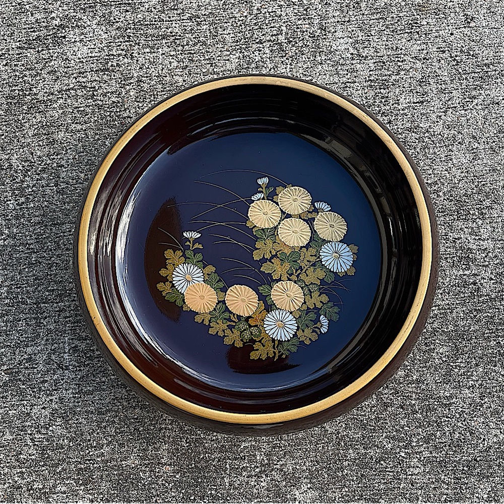 Vintage Lacquer Ware Japanese Floral Tray Bowl